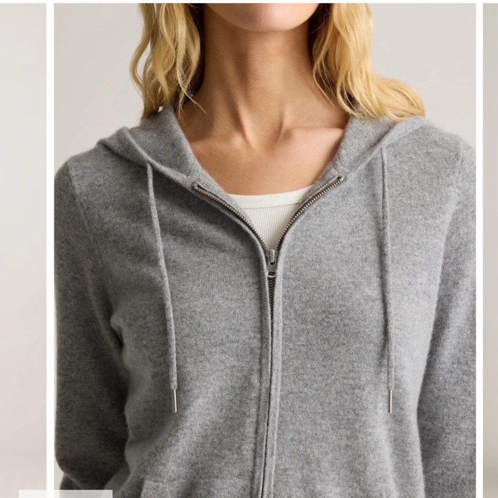 Quince Mongolian Cashmere Zip Hoodie in Light Gray - Picture 2 of 7